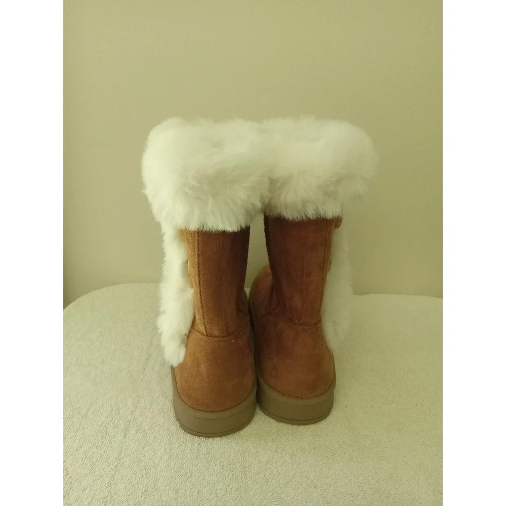 Kohls SO Sophia Chestnut Fur Lined Suede Boots girls size 5 Med